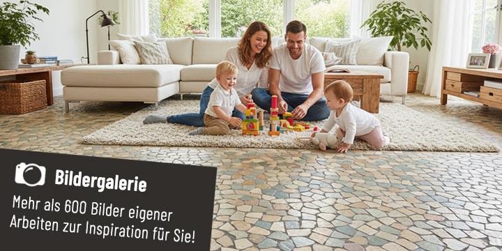 Fliesenverlegung Bruchsteinboden im Wohnzimmer