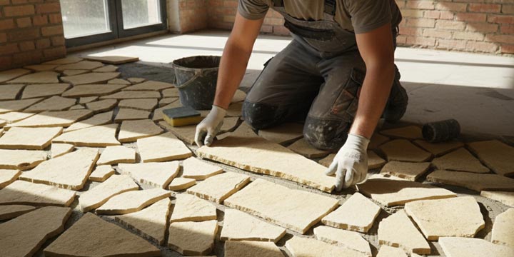 Fliesenverlegung von Solnhofener Platten
