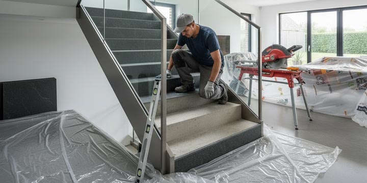 Fliesenverlegung von Treppen